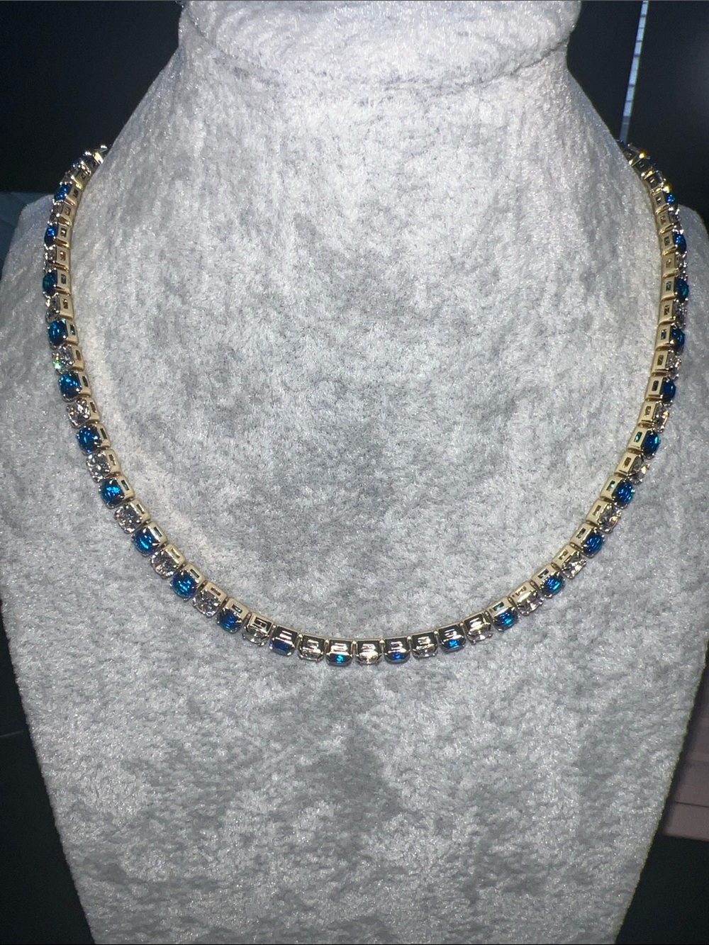 Gold-Tone Necklace with Blue and clear Crystal CZ Accents - Women's Jewelry
